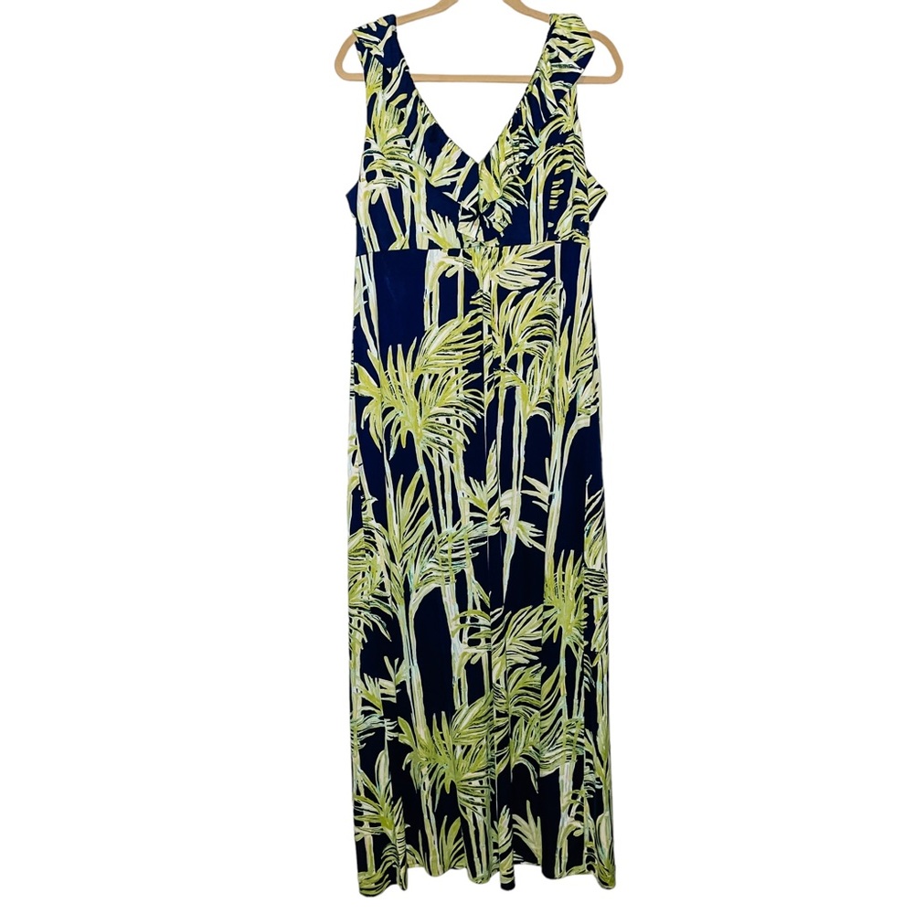 Lilly Pulitzer Navy Maxi Dress with Lime Palm Print